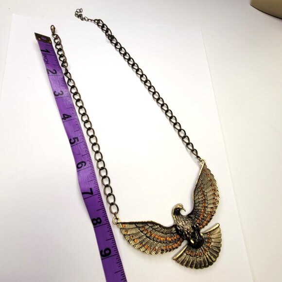 Eagle Pendant Necklace Antique Gold Eagle Statement Pendant Necklace - Picture 7 of 13